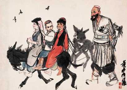 黄胄 出行图 镜心